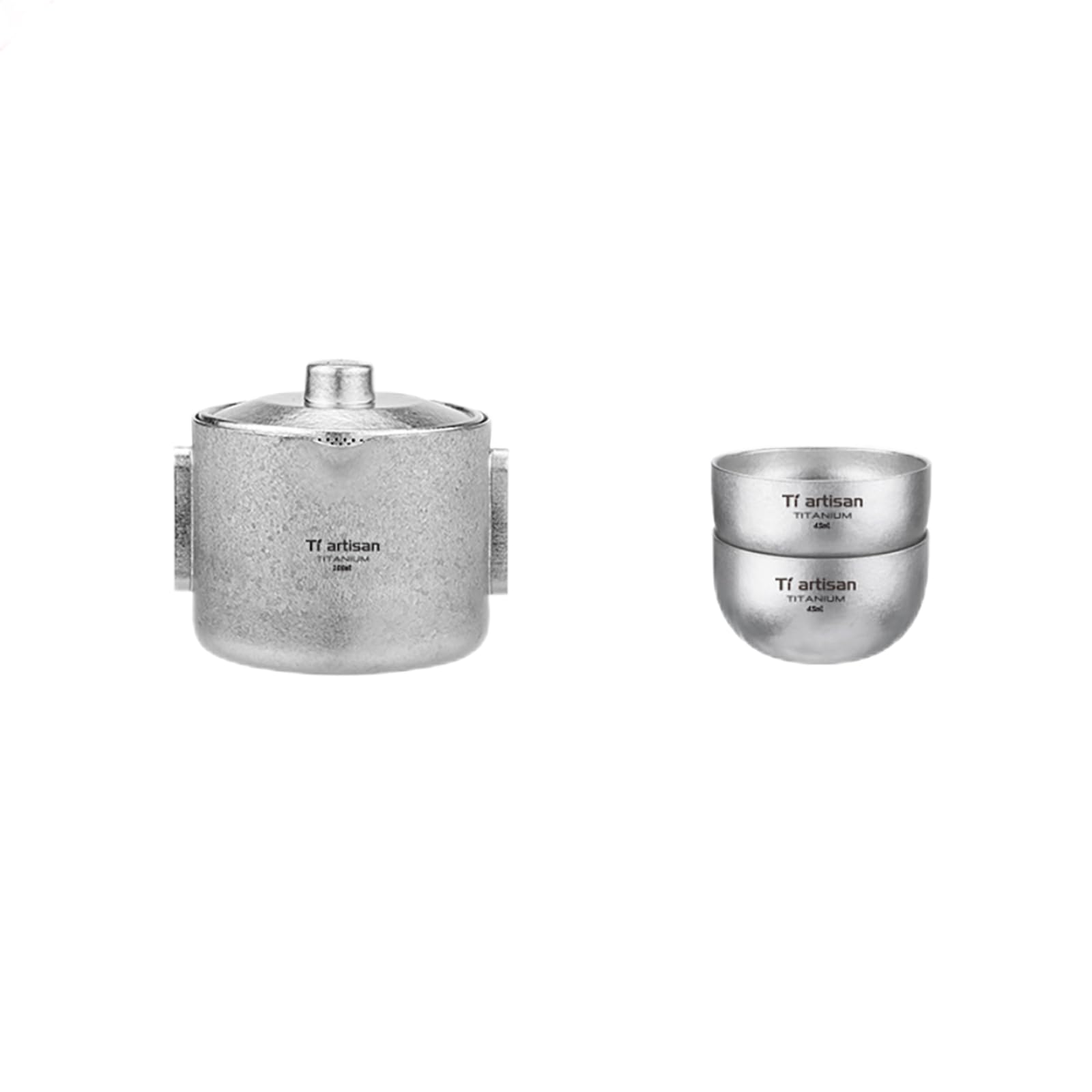 Titanium Tea Set with Strainer Dividing and 2 teacup Teapot Portable Tea Bowl Mug for Outdoor Camping Travel Picnic Backpacking Home Office (Ice Flowers)