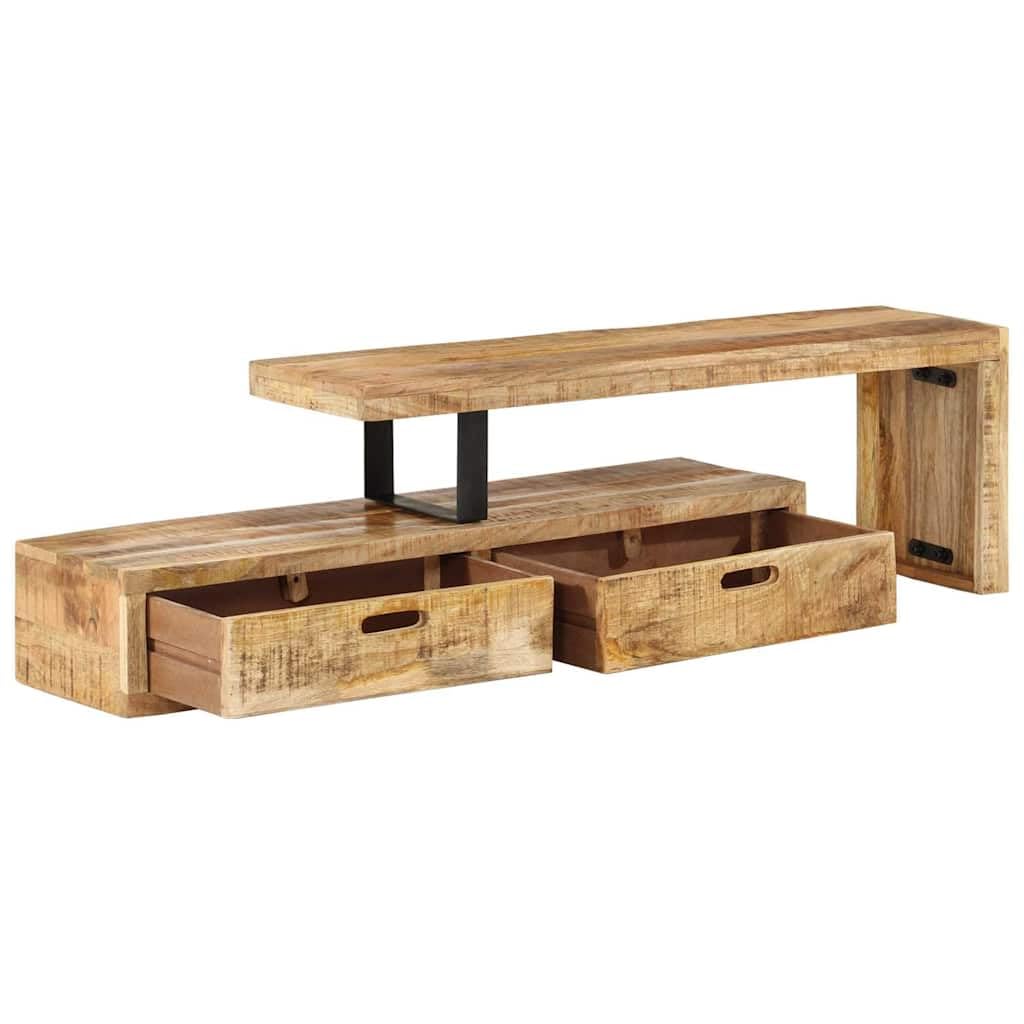 Stojak pod telewizor z litego drewna mango z miejscem do przechowywania, 118-200 x 30 x 40 cm, szafka pod telewizor do salonu, szafka z półką, regałem i kanałem kablowym, kredens do kina