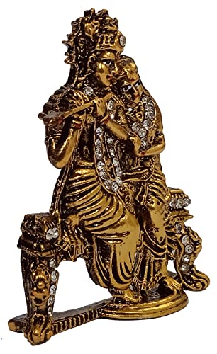 Estatua metálica Radha Krishna con piedras brillantes miniatura 3