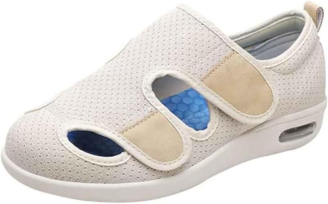 VEACAM Elderly Edema Swollen Feet Shoes, Men Women Adjustable Strap Extra Wide Fit Orthopedic Sneakers Breathable Diabetic Walking Shoes