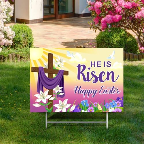 Panneau de cour de Pâques Happy Easter He is Risen en déco jardin - 4