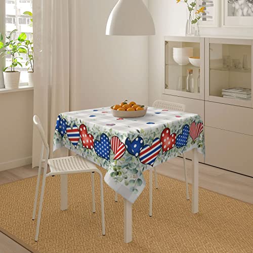 4Th Of July Stripes Love Hearts Table Cloth Patriotic Buffalo Plaid Eucalyptus Leaves Square Tablecloth 60 Inch American Stars Stripes Washable Table Cover For Independence Memorial Day Decoration #TOP2