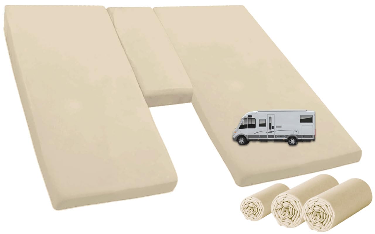 3-teiliges Set für Wohnmobile oder Wohnwagen, Spannbettlaken Heckbett - Single-Jersey - 97% Baumwolle, 3% Elastan - Größe 70x190 cm - 85x210 cm (2X) + 35x130-50x145 (beige) von Castejo