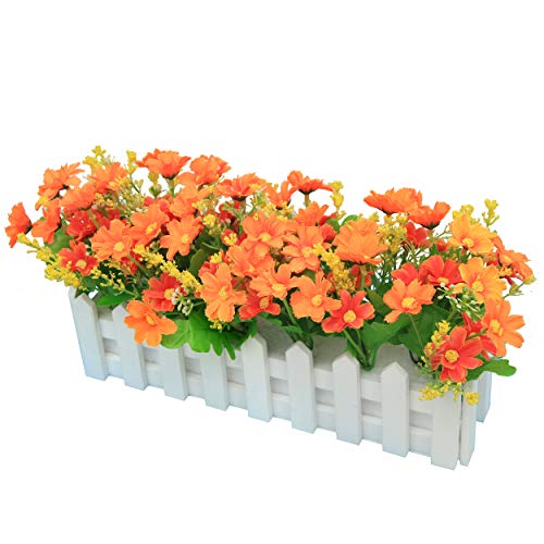 Flikool Margarita Flores Artificiales con Valla Faux Crisantemo Plantas Artificiales con Cerca Macetas Falso Potted Bonsai Flor Artificial Hogar Adornos de Decoración 30 * 7.5 * 17 cm - Amarillo Cover