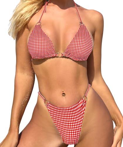 Image of MIKETAI Sexy Bikinis for Women 2 Piece Bikini Spaghetti Strap Swimsuits Solid Color Bathing Swimwear Triangle Bathing Suit