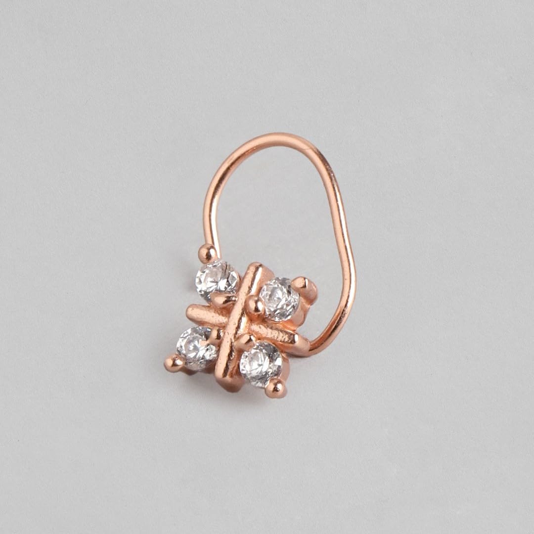 925 Silver Rose Plated Nose Pin with 925 Hallmark
