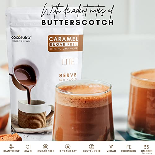Image of COCOSUTRA SUGAR FREE Drinking Chocolate Mix - Caramel | Zero Sugar, Low Carb, Low Calorie | Stevia & Erythritol based | Keto Friendly Hot Chocolate | Vegan | Enjoy hot or cold | 200g (Pack of 2)