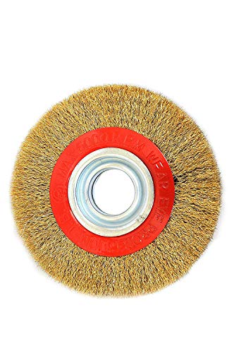 Image of Jon Bhandari Tools 6 inch Brass-Coated Golden Wire Wheel Brush For Grinder - Tough Crimped Steel with Adapter Rings - Rust & Paint Removal, Deburring, Polishing & Heavy-Duty Cleaning