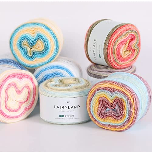 Shike Fairyland Gradient Color Cotton Cake Yarn,Medium-Fine Multicolor Rainbow Yarn For Knitting Or Crocheting,100G 60% Cotton 30% Acrylic 10% Wool,Self Striping Ombre Air Yarn (67, 1 Ball) #TOP5