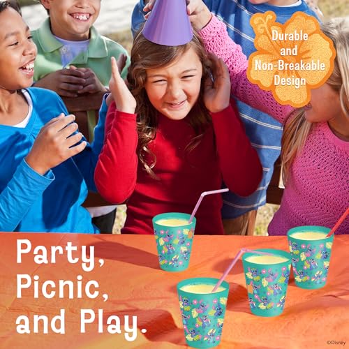 Image of Disney Stitch Plastic Drinking Glasses, Dishwasher Safe, 4-Pack | 16 oz, unbreakable, reusable, BPA-free, stackable to save space, great for water, juice, and family meals