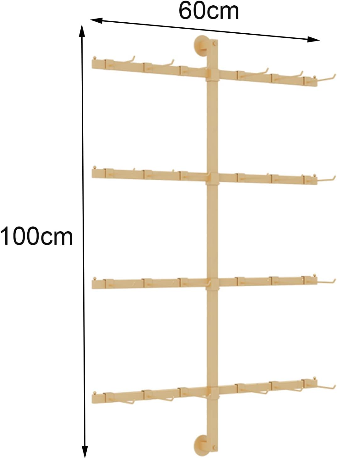 Clothing Store Display Stands, Retail Costumer Garment Rack, Wall-Mounted Organizer Rack with Hooks, Multifunctional Metal Rack Socshelf/Gold/80X150Cm,Gold-60X100Cm