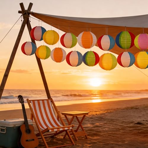 Renbuzhu 22PCS Beach Ball Paper Lanterns Bulk Pool Summer Luau Hawaiian Tropical Hanging Party Decorations Indoor Outdoor by Renbuzhu - Used condition - Image 6