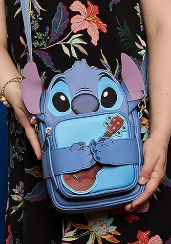 Loungefly Disney Stitch Ukulele Cutie Crossbuddies Cosplay Crossbody Bag with Coin Bag, Blue2