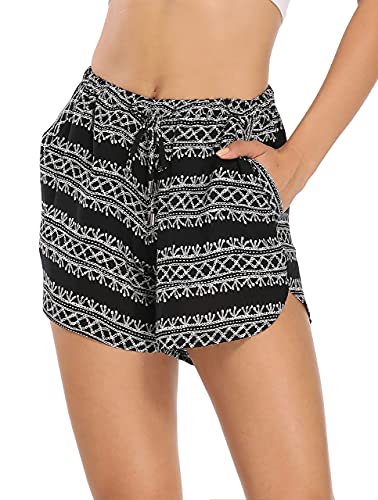 Urban CoCo Women's Casual Summer Elastic Waist Boho Print Shorts Patterned Short Pants with Pockets (L, 1)2