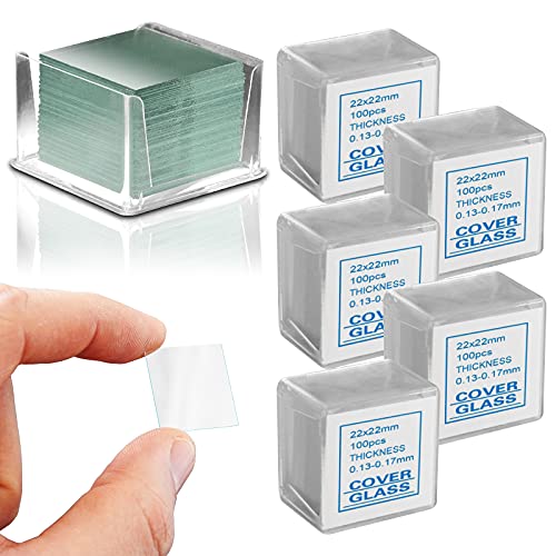 500pcs RE-GEN Microscope Slide Coverslips Square Glasses | 5 Boxes, 100 Cover Slips Per Box | Glass Size 22mm x 22mm