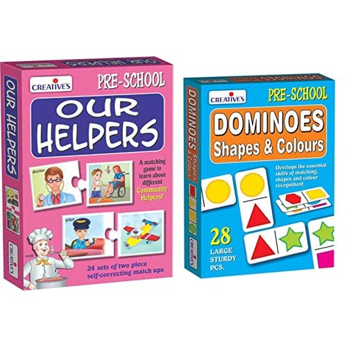 Image of Creative Educational Aids P. Ltd. - CRE0630 Our Helpers Puzzle (Multi-Color, 48 Pieces) CRE0651 Dominoes - Shapes and Colours Card Game (Multi-Color, 28