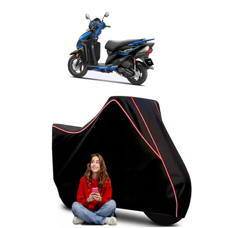 Image of Dio 125 Smart Scooty Bike Cover Water Resistant Outdoor Use Universal Fit Scooters Motorcycles Heavy Duty UV Protection Dust Rain Scratch Resistant Elastic Bottom Black Blue Piping