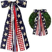 Large Patriotic Ribbon Bow, 4th of July Red White and Blue Bows Clip-On Star Sash Patriotic Wreaths for Front Door Indoor Outdoor Memorial Day Decoration
