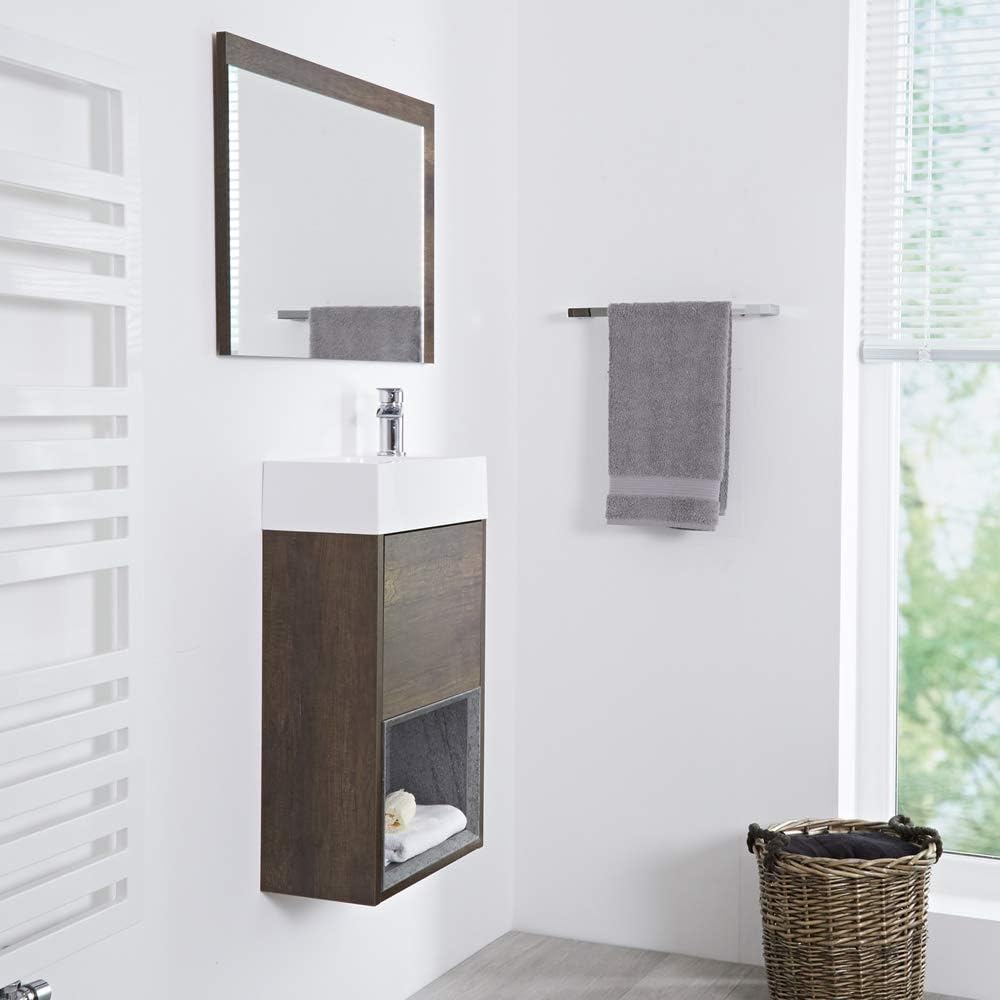 Milano Bexley 400mm Bathroom Wall Hung Vanity Unit Countertop Basin – Dark Oak