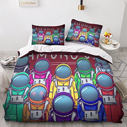Among Us Juego De Sábanas Y Fundas Nórdicas Impresas En 3D, Cartoon Games Microfibra Suave, Fundas De Almohada, Cremallera Oculta, Apto para Niños Ropa De Cama Double(200x200cm)