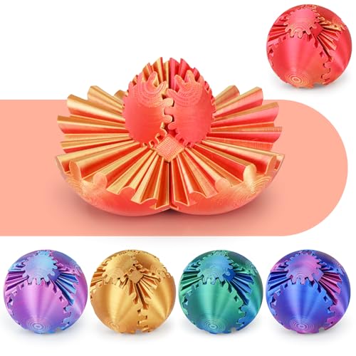 Image of Gear Ball 3D Printed Cube Fidget Toy,Gear Sphere Fidget Toys,Sensory Toys for Stress and Anxiety Relief, Desk Toy Fidget Spinners,Stocking Stuffers for Adults & Kids Gift(Golden Red, 2.3 Inch)