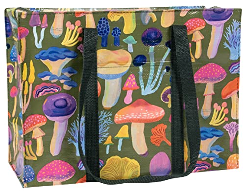 Blue Q Reusable Shoulder Tote Bag - Mushroom - Carry Everywhere Bag with a Hefty Zipper, Exterior Pocket & Reinforced Floor, Easy to Clean, Spacious, Durable, & Fun Design, 95% Recycled Material