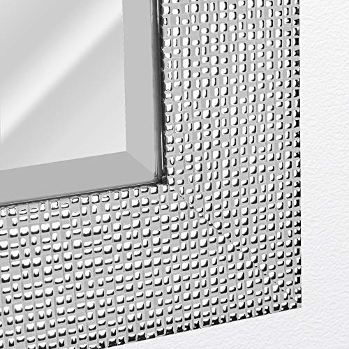 Head West Textured Micro Square Tiled White And Chrome Rectangular Framed Beveled Accent Wall Vanity Mirror - 27.5 X 33.5 #TOP3