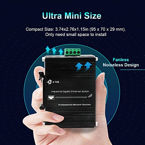 Image of Mini Industrial 5 Ports Gigabit PoE Switch - Hardened RJ45 10 /100 /1000Mbps 802.3at 30W /Port Ethernet Din Rail Mount PoE+ Unmanaged 10Gbps Switching Capacity