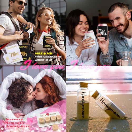 Wedding Gifts for Couple 2026, Personalized Mr & Mrs Gifts with 12 Oz Tumblers Hats Tote Bag Passport Holders Baggage Tags Dice for Honeymoon Travel, Engagement, Newlyweds, Bridal Shower, Anniversary - Image 6