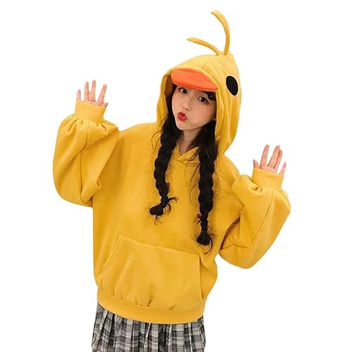 Women Kawaii Duck Cartoon Hoodies Long Sleeve Cute Tops Emo