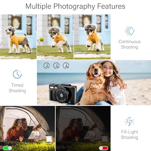 4K Digital Camera - 64MP AutoFocus Point and Shoot Digital Cameras - 3.0'' Flip Screen 18X Zoom Vlogging Camera for YouTube - Compact Camera for Photography with 2 Batteries and 32G SD Card by Toiauaha - Image 5