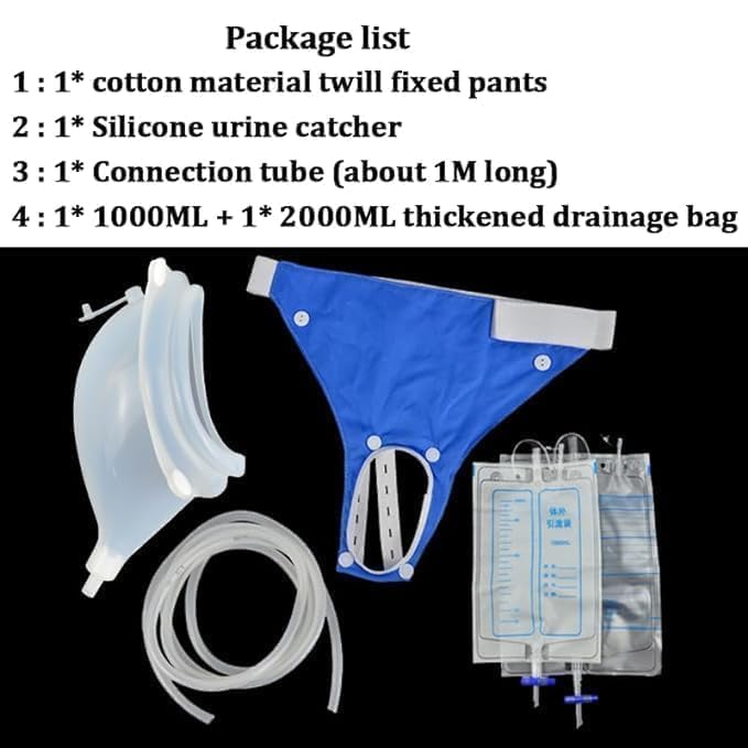 Image of Hobbylobby Urine Collector /Urinal for Men Breathable Adjustable Reusable Silicone Collector with Portable Wearable Odour - Free Urinary Drainage Bag System with 1000 ml & 2000 ml bags /White /Grey /Blue /for Elderly