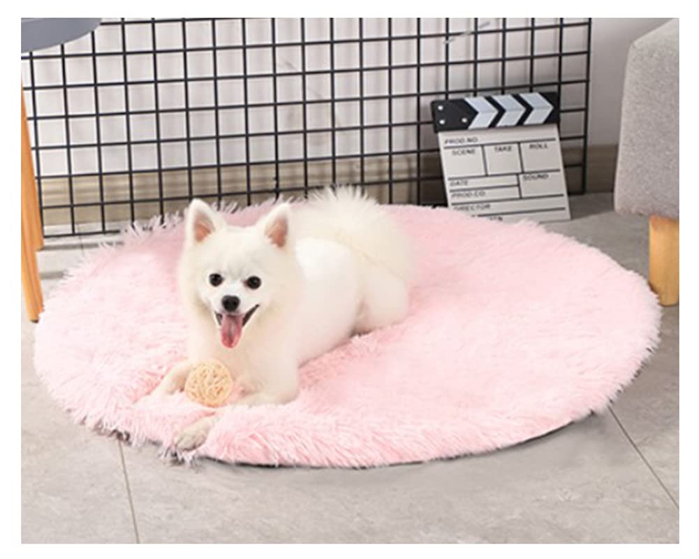 DAIHAN Soft & Warm Dog mats, Kennel mats, Winter Warm Fluffy Pet Blankets litter mats Cat mats Round Plush Mattress Cushion Pad Sleeping Bed Mat for Crate 3pink 60cm