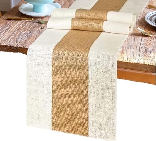Esshogo Chemin de table en matériau de chanvre noué en bambou, avec pétrole de deux couleurs, pour la décoration d'intérieur en style naturel rétro, mariages, décorations pour hôtel, 180 x 30 cm