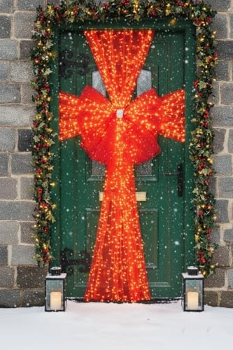 ReTaaj Large Christmas Front Door Bow Double Layered Full Wrap with White LED Light Traditional Wedding Party Baby Shower Xmas Gifts Home Outdoor Decorations (Red)