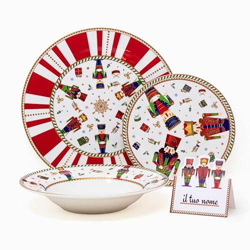 NAMAI - Servizio Piatti 6 Persone Natalizio, Elegante Porcellana, Resistenti e Adatti In Lavastoviglie e Microonde, Piatti Natalizi, Idea Regalo (Set Piatti 18 PZ)