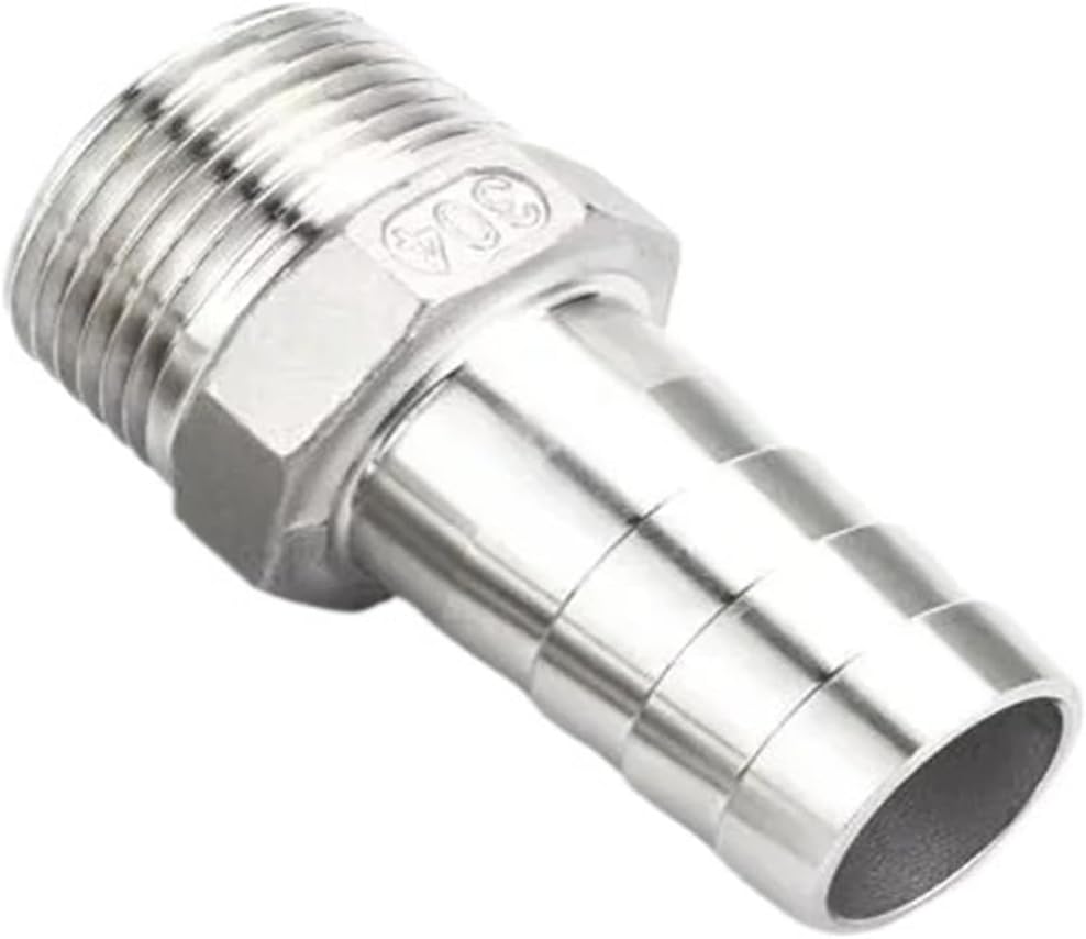 6 8 10 12mm 1/8" 1/4" 3/8" 1/2" 304 Stainless Steel Male Thread Barb Hose Pagoda Joint Coupling Connector(12mm Hose,3/8")