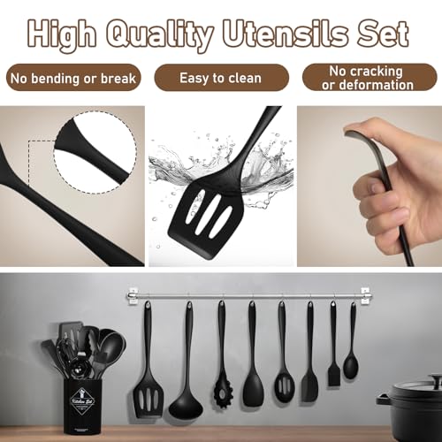 VINATO Set Ustensile Cuisine 12 Pièces en Silicone Alimentaire, Ustensiles de Cuisine sans BPA, Lavable au Lave-Vaisselle, Noir – Image 5