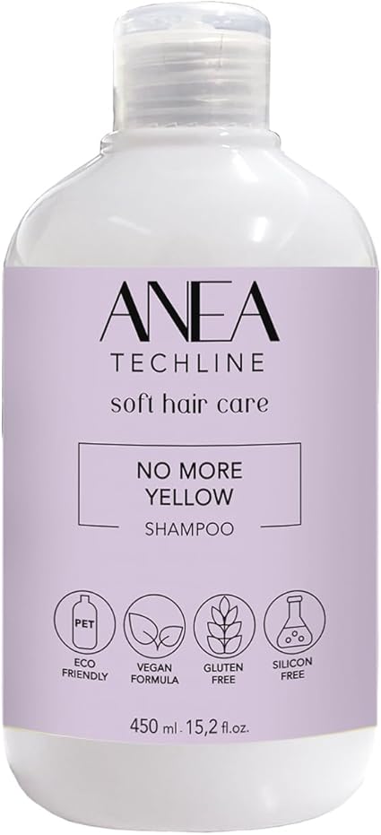 Anea Techline Champú No Yellow Matizador para Cabellos Rubios y Blancos, Vegano y Sin Siliconas (450 ml)