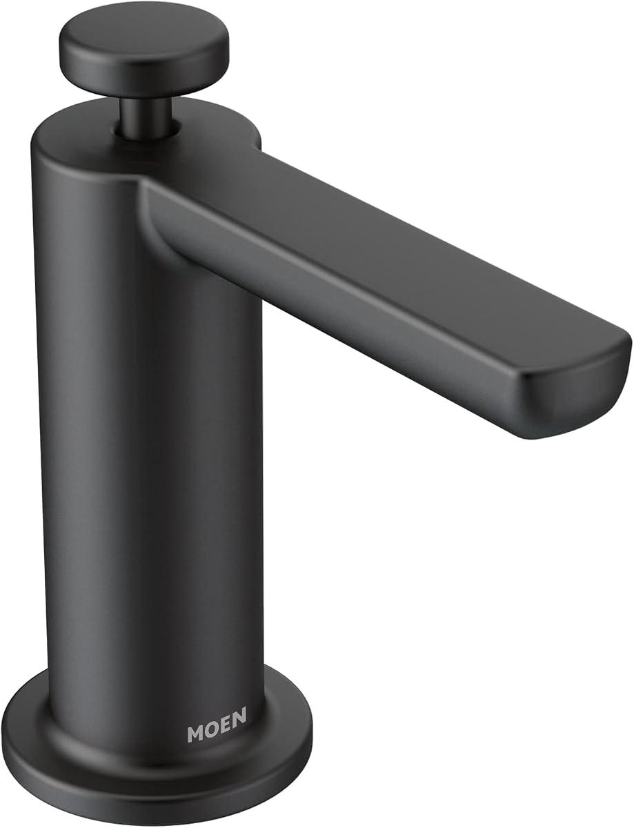 Matte Black Modern Deck Mounted Kitchen Soap Dispenser with Above the Sink Refillable Bottle, S3947BL