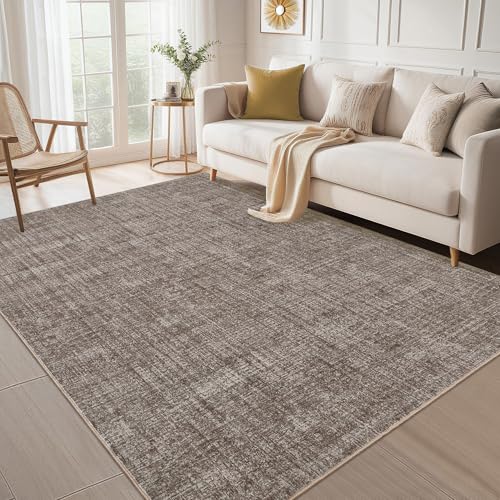 MilleLoom 9x12 Large Living Room Rug Modern Area Rugs with Non Slip Rubber Backing Washable Solid Neutral Rug, Stain-Resistant Foldable Low Pile Indoor Carpet for Bedroom Playroom Nursery Brown by MilleLoom - Image 8
