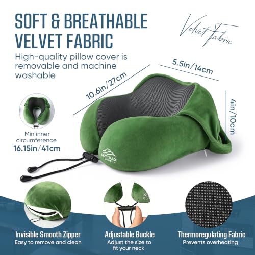 Image of SkytraxComf Travel Neck Pillow with Hood for Privacy on Long Flights | Memory Foam | Airplane Sleep | Safety-Tested Materials | Extra Large Hood | Chin Support | Earplugs | Washable Cover