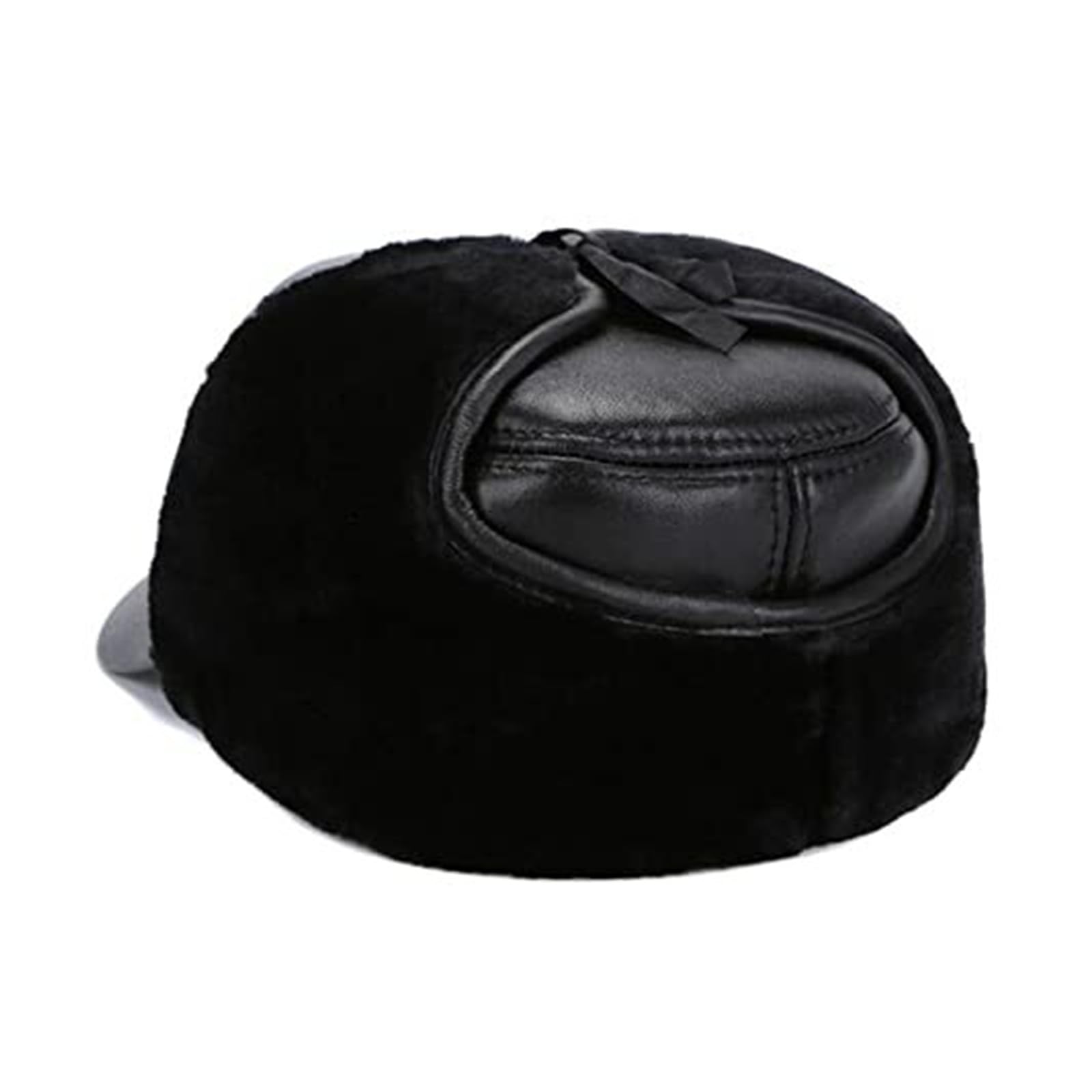 Adjustable Genuine Leather Flat Cap for Men - Warm Autumn Winter Hat (Black, 55-56cm)