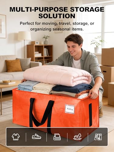 HOMESURE Supports 200lbs Heavy Duty Moving Bags - Strong Zipper & Wrap-Around Handles - Water-Resistant Storage Totes, Durable Alternative to Moving Boxes - 4 Pack - Orange - view 3