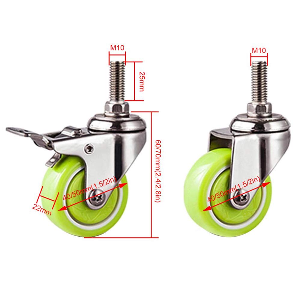 Ruote girevoli, Ruote per mobili, bulloni M12, Ruote per Trasporto con Freni, capacità di carico 150 kg, per carrelli, Fai da Te, carrelli della Spesa, Verde, (Confezione da 4)