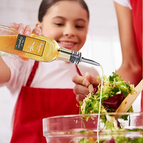 Liam Kitchen Glass Oil Dispenser 17oz Pack 1 - Olive Oil and Vinegar Cruet Clear Bottle Includes 1 Extra Stainless Steel Spout for Easy Pouring - White