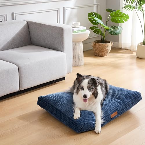 Image of Modern Threads Ultra Plush Orthopedic Memory Foam Pillow Bed for Large Dogs with Supportive Filling and Stylish Textured Design, Blue, (42 inch L x 30 inch W x 5 inch Th)