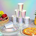 Iridescent Party Supplies Decorations, Holographic Paper Plates and Napkins Set, Disposable Iridescent Paper Plates Cups Knives Spoons Fork Straw for Mermaid Birthday Wedding Party, Serve 25 - Image 5