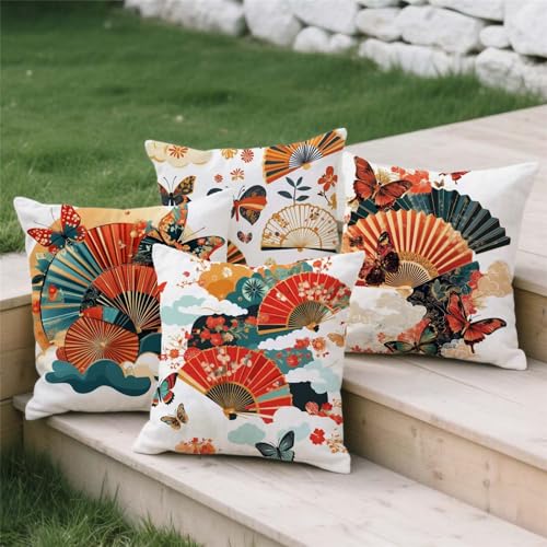 Housse de coussin 80x80cm orange brûlée lot de 4 en lin avec fermeture invisible