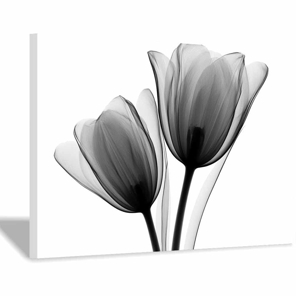 HOQIU Black And White Canvas Pictures Black Xray Tulips prints for walls, canvas wall art, for Living Room Bedroom Bathroom Home Office Wall Decoration(Multicolor)-60x80cm Framed